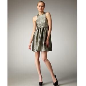 Tibi Gold Metallic Paisley Jacquard Mini Dress Womens Size 2 Metallic Sleeveless